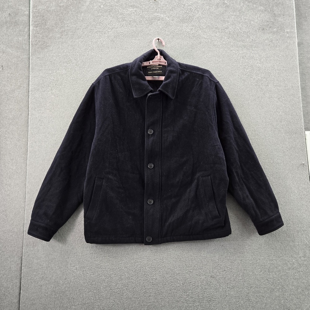 Abercrombie & Fitch Men Jacket XL‎ Black Wool Blend Military Overcoat Italy